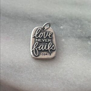 James Avery Silver "Love Never Fails" Tag Pendant